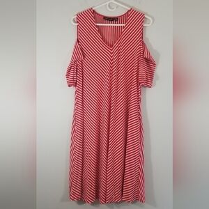 Nina Leonard Nautical Striped Knee Length A-Line Dress. Shoulder Cut Outs. XL
